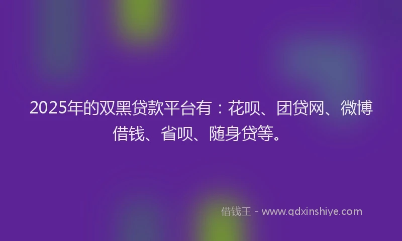 2025年的双黑贷款平台有：花呗、团贷网、微博借钱、省呗、随身贷等。