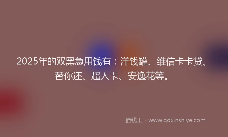 2025年的双黑急用钱有：洋钱罐、维信卡卡贷、替你还、超人卡、安逸花等。