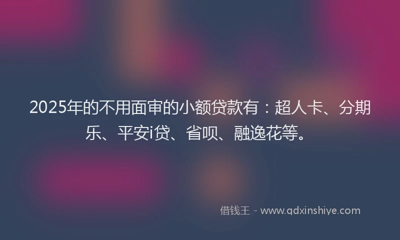 2025年的不用面审的小额贷款有：超人卡、分期乐、平安i贷、省呗、融逸花等。