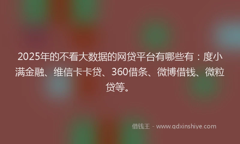 2025年的不看大数据的网贷平台有哪些有：度小满金融、维信卡卡贷、360借条、微博借钱、微粒贷等。