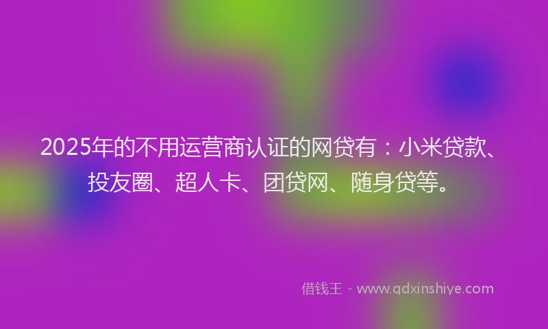2025年的不用运营商认证的网贷有：小米贷款、投友圈、超人卡、团贷网、随身贷等。
