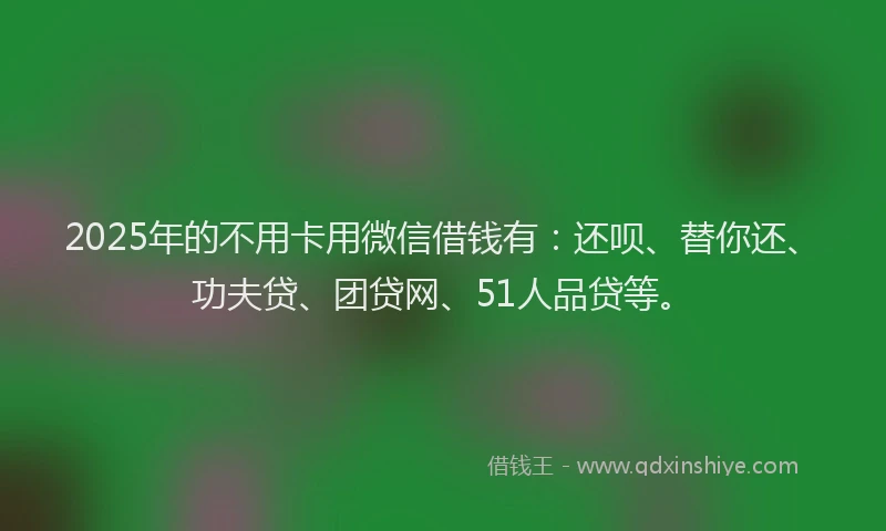 2025年的不用卡用微信借钱有：还呗、替你还、功夫贷、团贷网、51人品贷等。