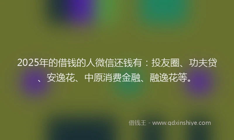 2025年的借钱的人微信还钱有：投友圈、功夫贷、安逸花、中原消费金融、融逸花等。