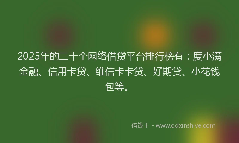 2025年的二十个网络借贷平台排行榜有：度小满金融、信用卡贷、维信卡卡贷、好期贷、小花钱包等。