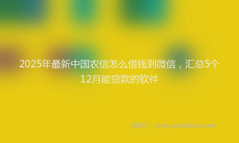 2025年最新中国农信怎么借钱到微信，汇总5个12月能贷款的软件