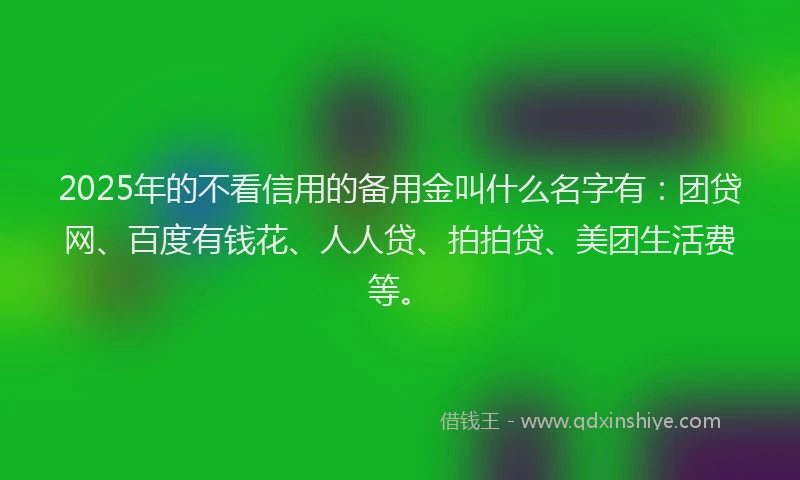2025年的不看信用的备用金叫什么名字有：团贷网、百度有钱花、人人贷、拍拍贷、美团生活费等。