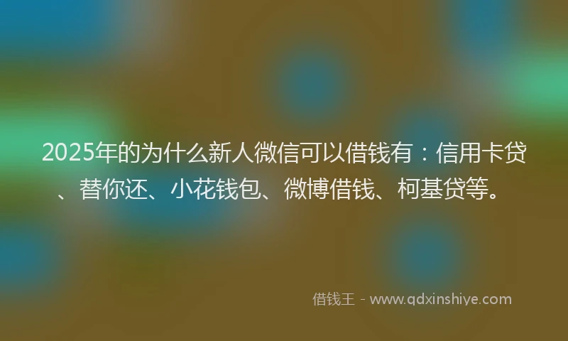 2025年的为什么新人微信可以借钱有：信用卡贷、替你还、小花钱包、微博借钱、柯基贷等。