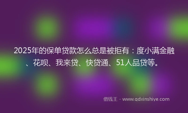 2025年的保单贷款怎么总是被拒有：度小满金融、花呗、我来贷、快贷通、51人品贷等。