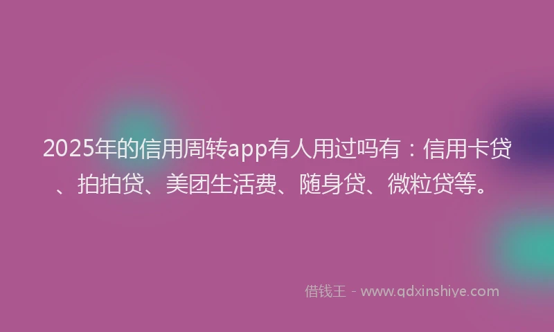 2025年的信用周转app有人用过吗有：信用卡贷、拍拍贷、美团生活费、随身贷、微粒贷等。