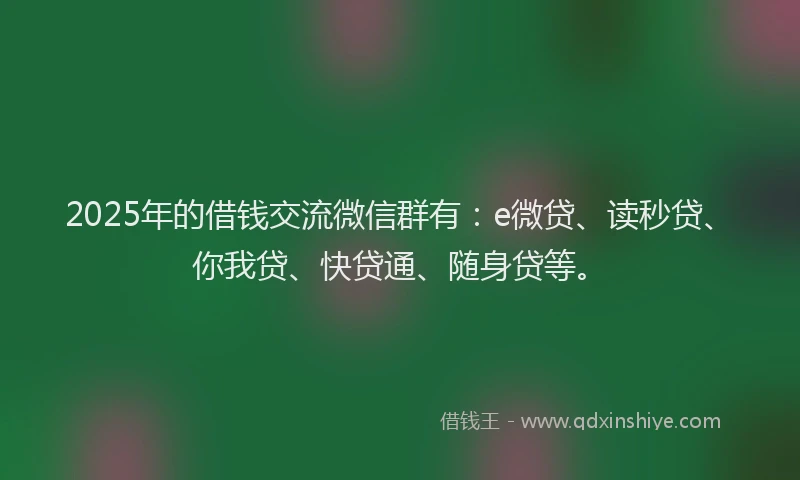 2025年的借钱交流微信群有：e微贷、读秒贷、你我贷、快贷通、随身贷等。