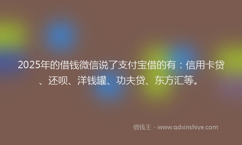 2025年的借钱微信说了支付宝借的有：信用卡贷、还呗、洋钱罐、功夫贷、东方汇等。