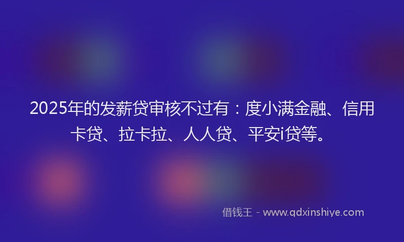 2025年的发薪贷审核不过有：度小满金融、信用卡贷、拉卡拉、人人贷、平安i贷等。