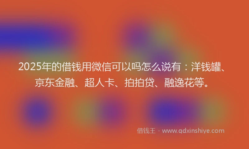 2025年的借钱用微信可以吗怎么说有：洋钱罐、京东金融、超人卡、拍拍贷、融逸花等。