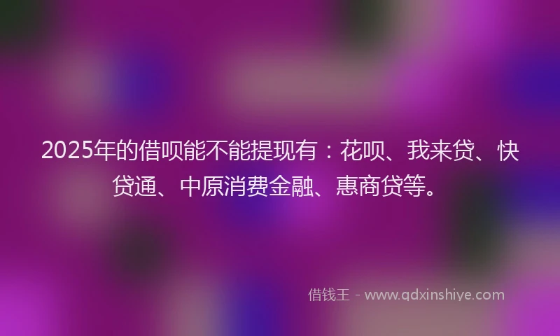2025年的借呗能不能提现有：花呗、我来贷、快贷通、中原消费金融、惠商贷等。
