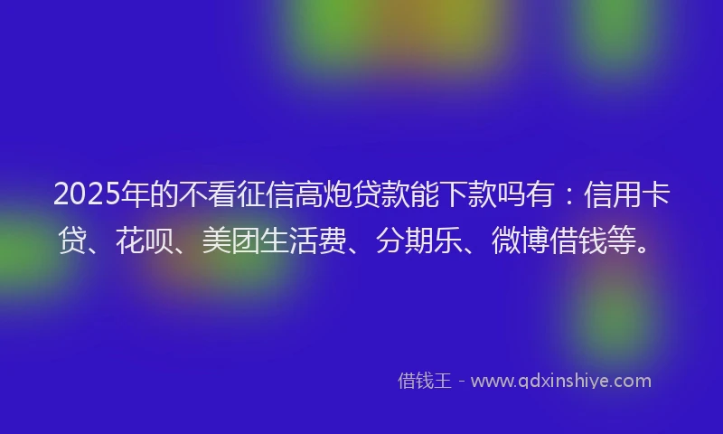2025年的不看征信高炮贷款能下款吗有：信用卡贷、花呗、美团生活费、分期乐、微博借钱等。