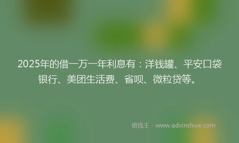 2025年的借一万一年利息有：洋钱罐、平安口袋银行、美团生活费、省呗、微粒贷等。