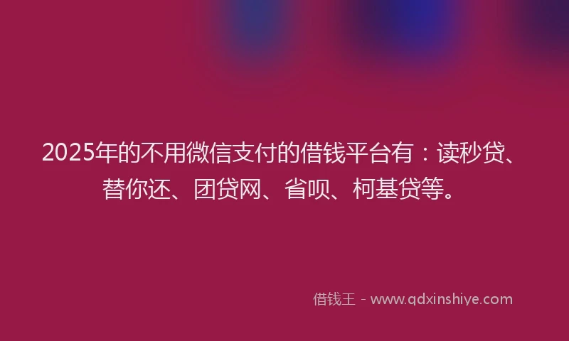 2025年的不用微信支付的借钱平台有：读秒贷、替你还、团贷网、省呗、柯基贷等。