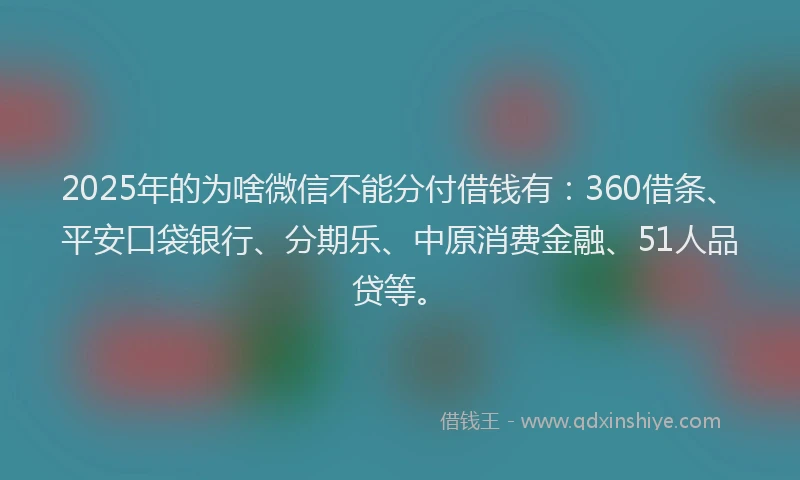 2025年的为啥微信不能分付借钱有：360借条、平安口袋银行、分期乐、中原消费金融、51人品贷等。
