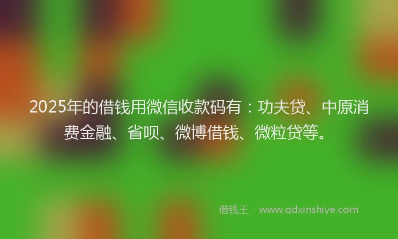 2025年的借钱用微信收款码有：功夫贷、中原消费金融、省呗、微博借钱、微粒贷等。