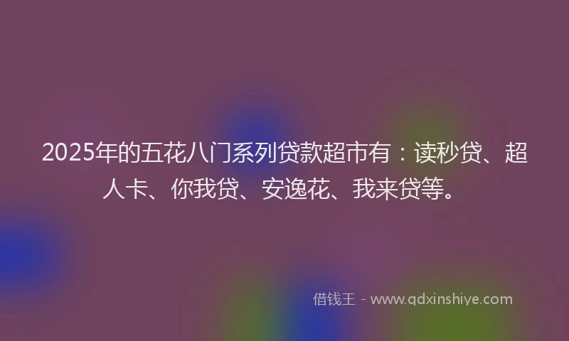 2025年的五花八门系列贷款超市有：读秒贷、超人卡、你我贷、安逸花、我来贷等。