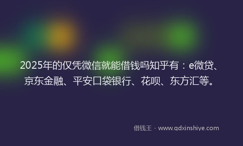 2025年的仅凭微信就能借钱吗知乎有：e微贷、京东金融、平安口袋银行、花呗、东方汇等。