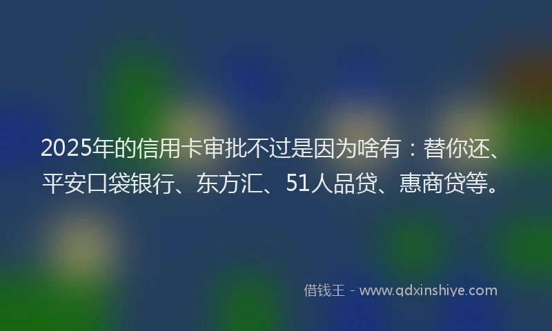 2025年的信用卡审批不过是因为啥有：替你还、平安口袋银行、东方汇、51人品贷、惠商贷等。