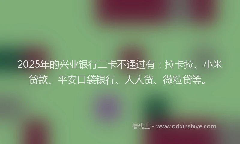2025年的兴业银行二卡不通过有：拉卡拉、小米贷款、平安口袋银行、人人贷、微粒贷等。