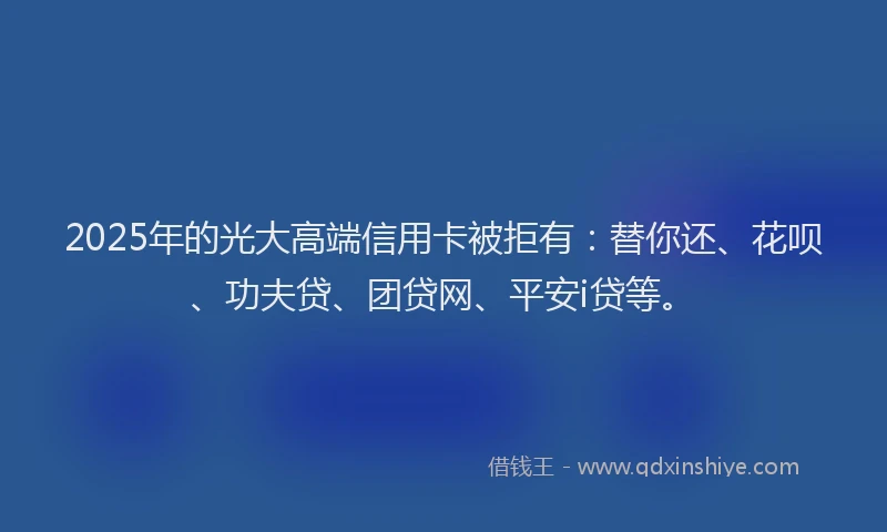 2025年的光大高端信用卡被拒有：替你还、花呗、功夫贷、团贷网、平安i贷等。