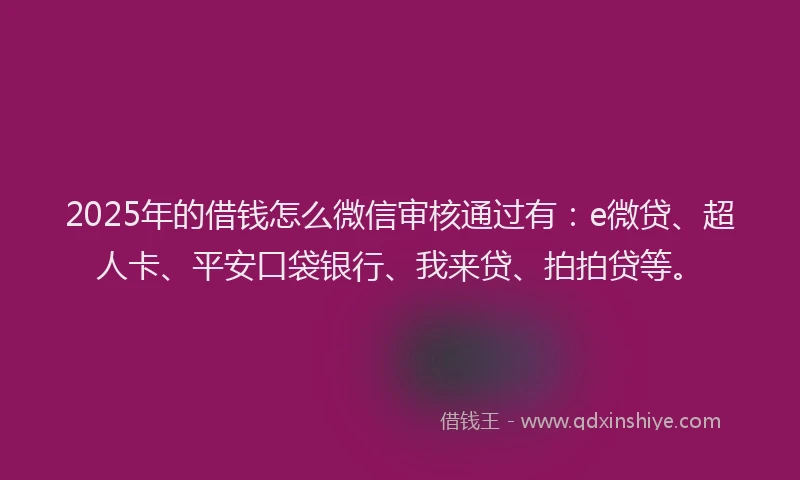 2025年的借钱怎么微信审核通过有：e微贷、超人卡、平安口袋银行、我来贷、拍拍贷等。