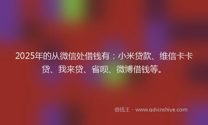 2025年的从微信处借钱有：小米贷款、维信卡卡贷、我来贷、省呗、微博借钱等。
