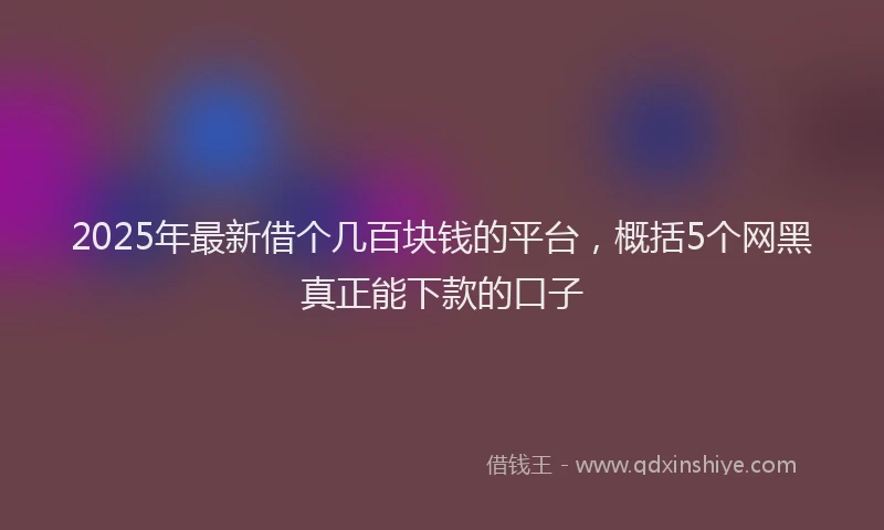 2025年最新借个几百块钱的平台，概括5个网黑真正能下款的口子