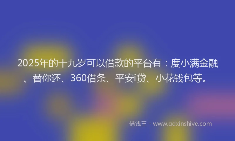2025年的十九岁可以借款的平台有：度小满金融、替你还、360借条、平安i贷、小花钱包等。