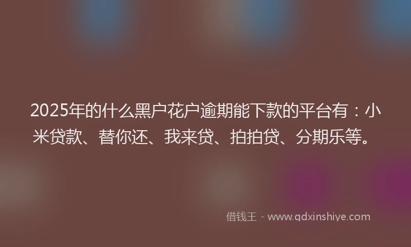2025年的什么黑户花户逾期能下款的平台有：小米贷款、替你还、我来贷、拍拍贷、分期乐等。