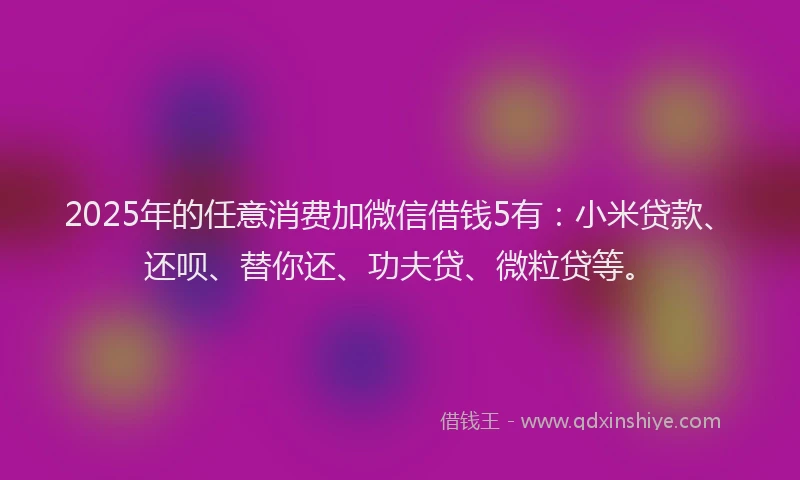 2025年的任意消费加微信借钱5有：小米贷款、还呗、替你还、功夫贷、微粒贷等。
