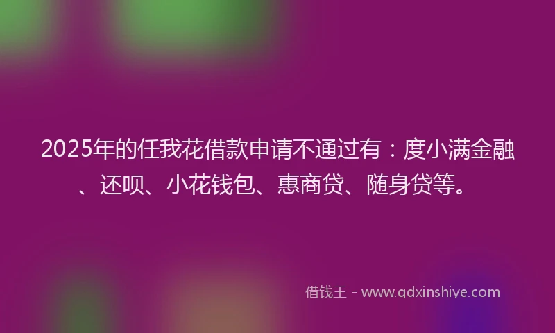 2025年的任我花借款申请不通过有：度小满金融、还呗、小花钱包、惠商贷、随身贷等。