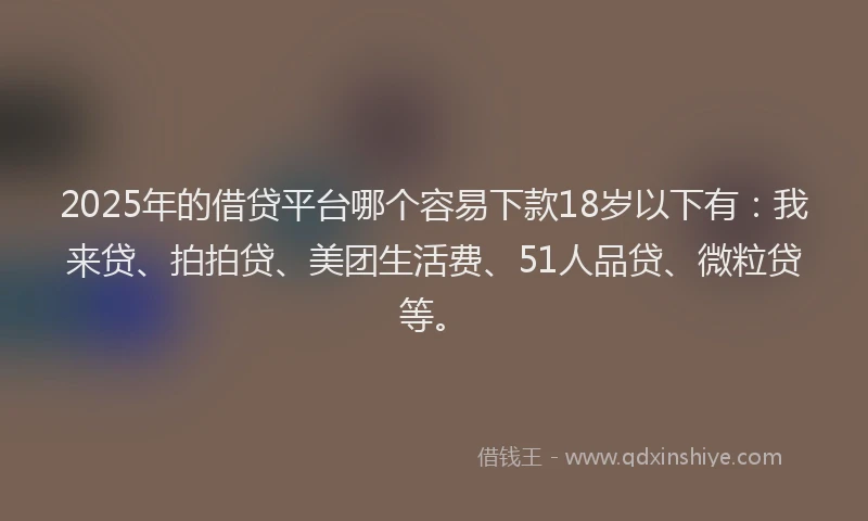 2025年的借贷平台哪个容易下款18岁以下有：我来贷、拍拍贷、美团生活费、51人品贷、微粒贷等。