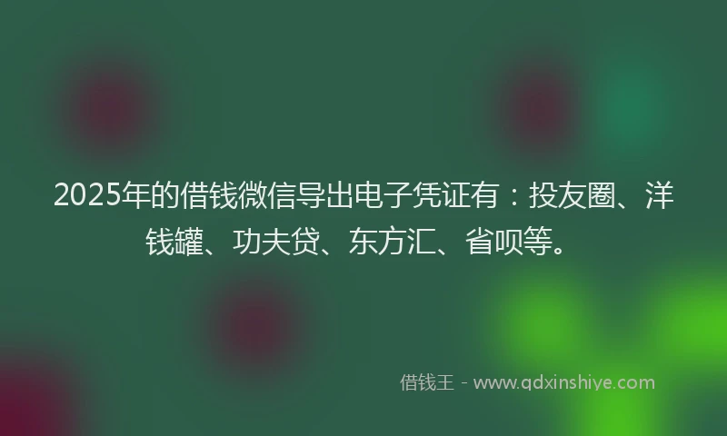 2025年的借钱微信导出电子凭证有：投友圈、洋钱罐、功夫贷、东方汇、省呗等。