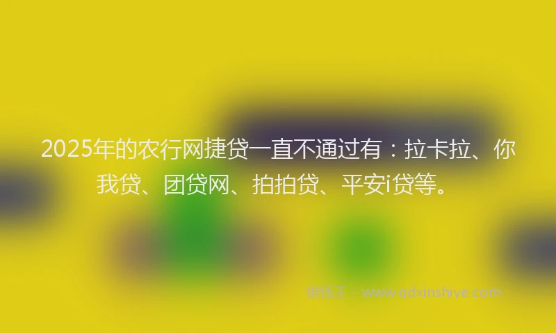 2025年的农行网捷贷一直不通过有：拉卡拉、你我贷、团贷网、拍拍贷、平安i贷等。