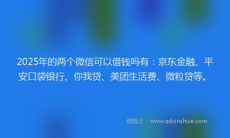 2025年的两个微信可以借钱吗有：京东金融、平安口袋银行、你我贷、美团生活费、微粒贷等。
