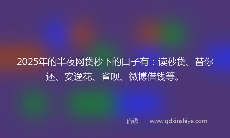 2025年的半夜网贷秒下的口子有：读秒贷、替你还、安逸花、省呗、微博借钱等。