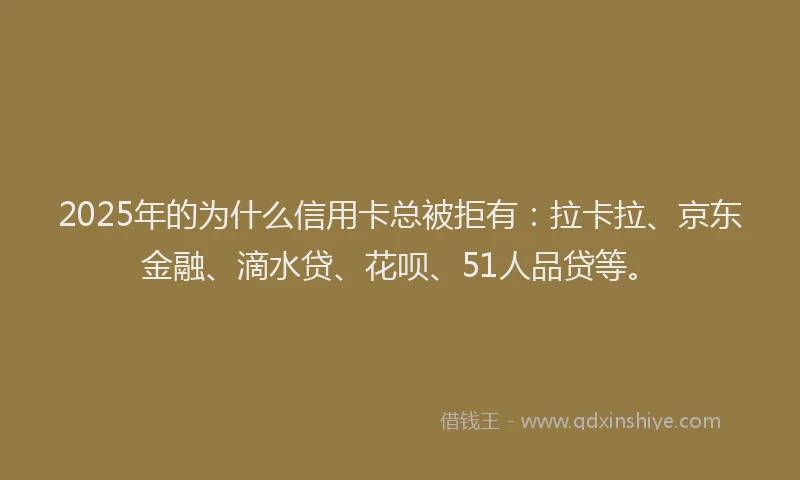 2025年的为什么信用卡总被拒有：拉卡拉、京东金融、滴水贷、花呗、51人品贷等。
