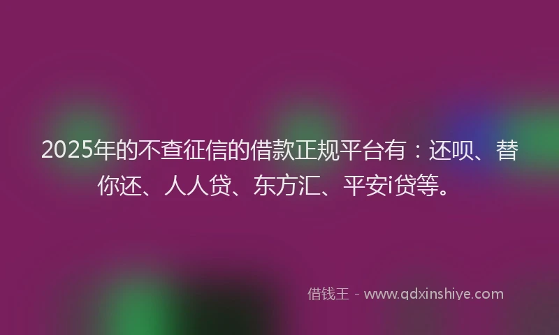 2025年的不查征信的借款正规平台有：还呗、替你还、人人贷、东方汇、平安i贷等。