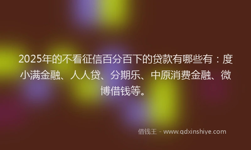 2025年的不看征信百分百下的贷款有哪些有：度小满金融、人人贷、分期乐、中原消费金融、微博借钱等。