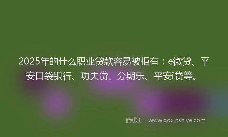 2025年的什么职业贷款容易被拒有：e微贷、平安口袋银行、功夫贷、分期乐、平安i贷等。