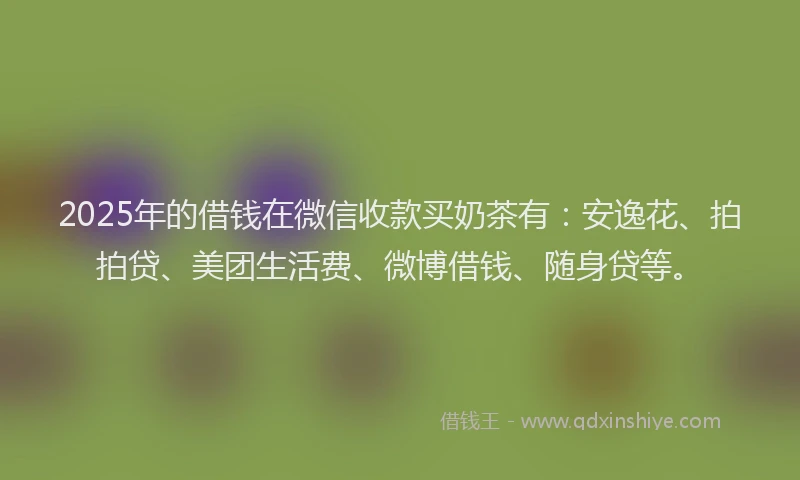 2025年的借钱在微信收款买奶茶有：安逸花、拍拍贷、美团生活费、微博借钱、随身贷等。