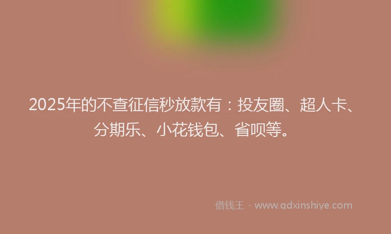 2025年的不查征信秒放款有：投友圈、超人卡、分期乐、小花钱包、省呗等。