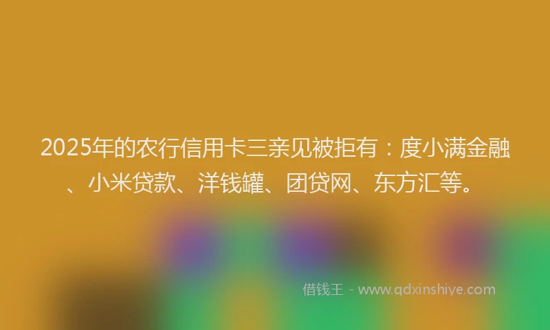 2025年的农行信用卡三亲见被拒有：度小满金融、小米贷款、洋钱罐、团贷网、东方汇等。