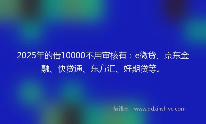 2025年的借10000不用审核有：e微贷、京东金融、快贷通、东方汇、好期贷等。