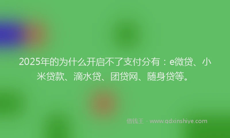 2025年的为什么开启不了支付分有：e微贷、小米贷款、滴水贷、团贷网、随身贷等。
