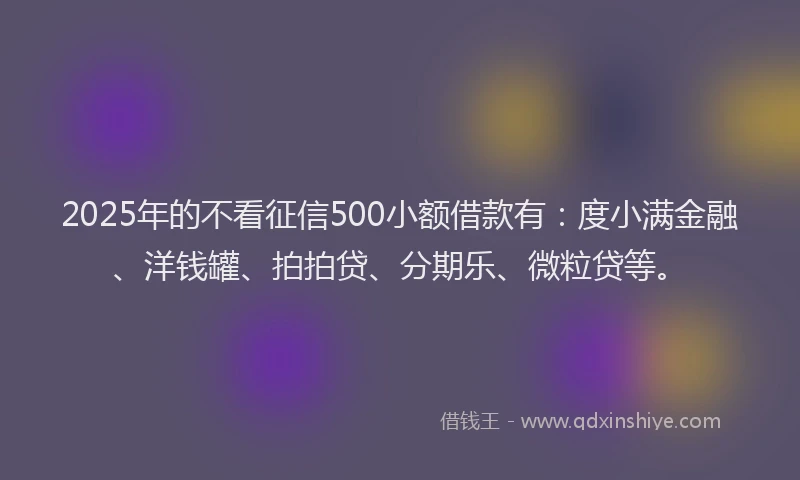 2025年的不看征信500小额借款有：度小满金融、洋钱罐、拍拍贷、分期乐、微粒贷等。
